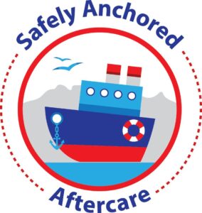Logo featuring a cartoon boat with red and blue colours surrounded by the text Safely Anchored Aftercare